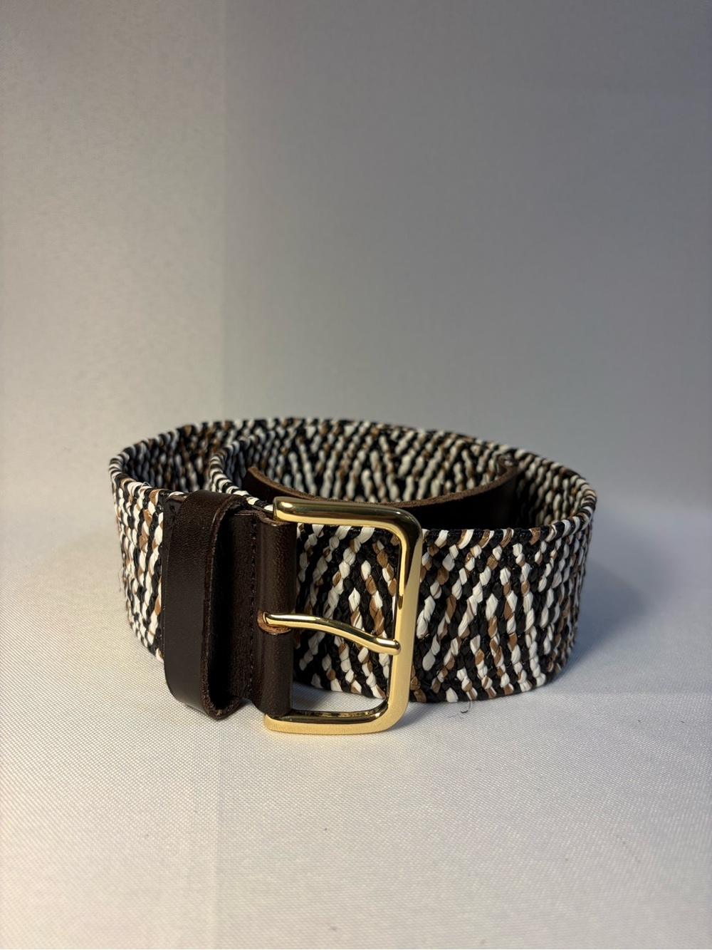 Woven Stretch Belt in Brown, Black & White